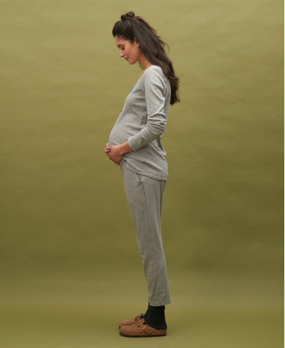 Pyjama de grossesse et d'allaitement en coton oeko-tex - Fuschia/Bleu -  Reste L