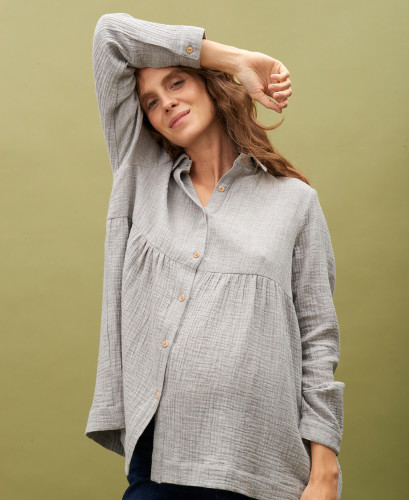 Anita Grey Nursing Shirt in Organic Cotton l Stylish Pregnancy Shirts