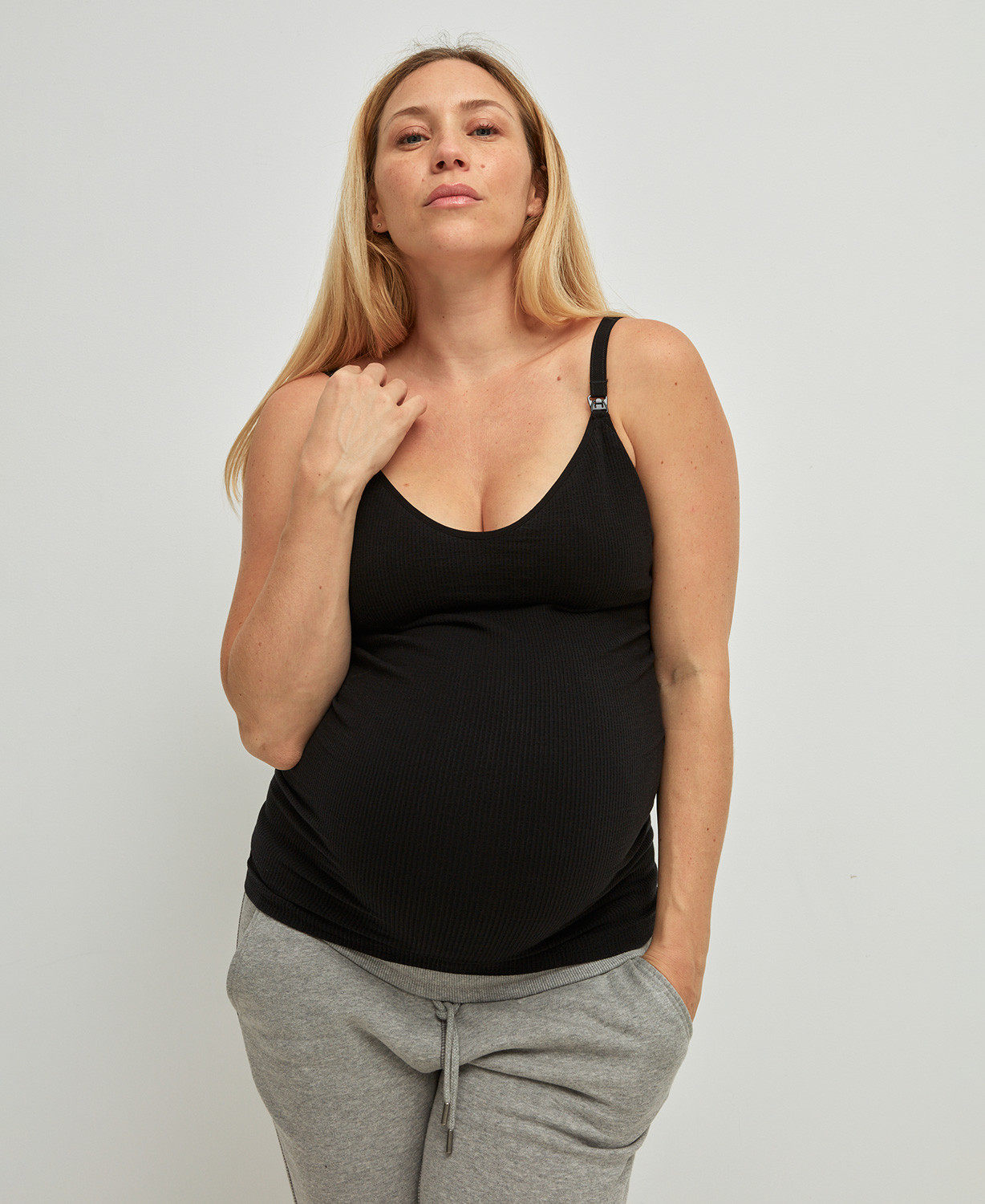 Maternity Trousers with Seamless Belly Wrap - ecru, Maternity